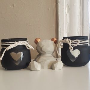 Heart votive jar set of 2, great condition, black with bow accent
